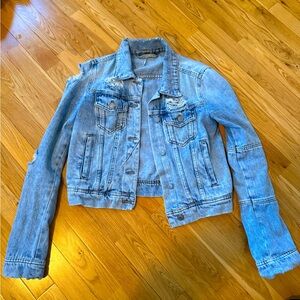 Women’s Free People Light Wash Distressed Denim Jacket Sz XS